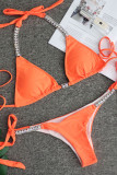 Tangerine Red Sexy Solid Split Joint Hot Drill Swimwears