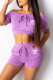 Purple Fashion Casual Print Letter Off the Shoulder Short Sleeve Two Pieces