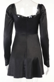 Blue Sexy Solid Patchwork Square Collar Cake Skirt Dresses