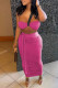 Rose Red Sexy Solid Bandage Patchwork Strapless Sleeveless Two Pieces