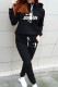 Black Fashion Casual Print Basic Hooded Collar Long Sleeve Two Pieces