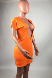 Light Gray Sexy Casual Solid Basic V Neck Short Sleeve Dress