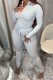 Grey Fashion Casual Sportswear Solid Patchwork Zipper Collar Long Sleeve Two Pieces