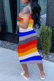 Pink Sexy Casual Striped Print Basic U Neck Vest Dress