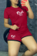 Red Casual Print Patchwork O Neck Short Sleeve Two Pieces