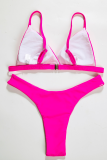 Rose Red Sexy Solid Patchwork Swimwears