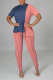 Blue Pink Casual Solid Patchwork O Neck Short Sleeve Two Pieces