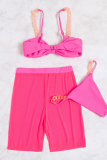 Pink Sexy Vacation Solid Patchwork Chains Swimwears