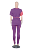 Rose Red Casual Solid Patchwork O Neck Short Sleeve Two Pieces