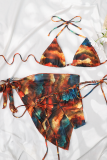 Colour Sexy Print Patchwork Tie-dye Swimwears