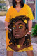 Orange Yellow Fashion Casual Print Basic V Neck Short Sleeve Dress