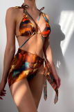 Colour Sexy Print Patchwork Tie-dye Swimwears