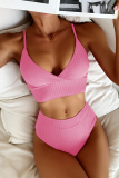 Red Casual Vacation Solid Patchwork Swimwears