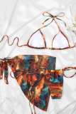 Colour Sexy Print Patchwork Tie-dye Swimwears