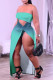 Green Sexy Gradual Change Print Hollowed Out Patchwork Slit Strapless Sleeveless Two Pieces