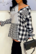 Grey Casual Plaid Patchwork Cardigan Collar Tops
