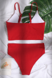 Red Casual Vacation Solid Patchwork Swimwears
