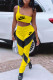Yellow Fashion Casual Print Patchwork One Shoulder Sleeveless Two Pieces