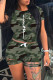 Green Fashion Casual Camouflage Print Ripped O Neck Short Sleeve Two Pieces
