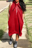 Blue Fashion Casual Print Basic Hooded Collar Sleeveless Dress