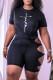 Black Fashion Casual Print Hollowed Out O Neck Short Sleeve Two Pieces