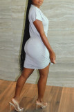 Light Gray Sexy Casual Solid Basic V Neck Short Sleeve Dress