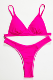 Rose Red Sexy Solid Patchwork Swimwears