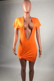 Light Gray Sexy Casual Solid Basic V Neck Short Sleeve Dress