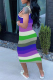 Pink Sexy Casual Striped Print Basic U Neck Vest Dress