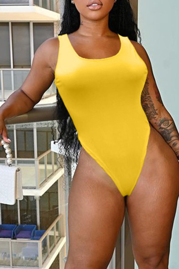 Yellow Sexy Solid Patchwork Swimwears