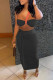 Black Sexy Solid Bandage Patchwork Strapless Sleeveless Two Pieces