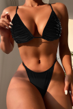 Black Sexy Solid Patchwork Swimwears