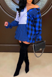 Red Casual Plaid Patchwork Cardigan Collar Tops
