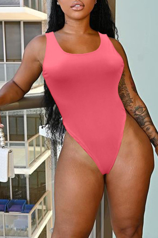 Pink Sexy Solid Patchwork Swimwears