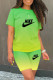 Green Fashion Casual Print Patchwork O Neck Short Sleeve Two Pieces