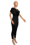Yellow Fashion Casual Solid Basic V Neck Skinny Jumpsuits