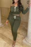 Grey Fashion Casual Solid Basic Off the Shoulder Long Sleeve Two Pieces