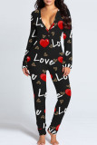 Black Red Fashion Casual Living Print Basic V Neck Skinny Jumpsuits