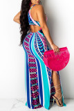 Orange Vintage Print Patchwork Spaghetti Strap Sling Dress Dresses