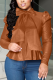 Brown Sexy Solid Patchwork Turtleneck Tops