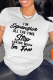 White Casual Letter Print Basic O Neck Tops