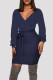 Deep Blue Fashion Casual Solid Bandage V Neck Long Sleeve Dresses