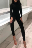 Grey Fashion Casual Print Solid Basic Half A Turtleneck Skinny Jumpsuits