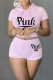 Pink Fashion Casual Letter Print Basic Hooded Collar Short Sleeve Two Pieces