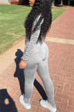 Grey Fashion Casual Solid Fold V Neck Long Sleeve Two Pieces