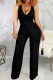 Black Fashion Casual Solid Basic V Neck Regular Jumpsuits