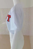 Red Casual Print Patchwork Draw String O Neck T-Shirts