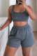 Grey Casual Solid Patchwork U Neck Sleeveless Two Pieces