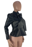 Ink Green Sexy Solid Patchwork Turtleneck Tops