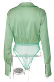 Green Sexy Solid Patchwork V Neck Tops